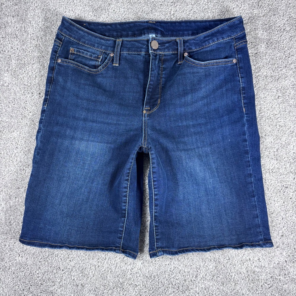 Seven7 Denim‎ Bermuda Shorts Mid Wash Distressed Raw Hem Women Size 14